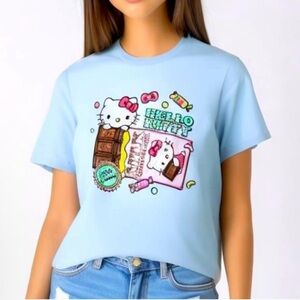 Hello Kitty Chocolate Bar 100% Kawaii Blue Graphic T-Shirt